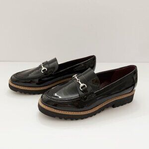 Franco Sarto Womens Black Patent Chunky Lug Penny Loafers Size 8